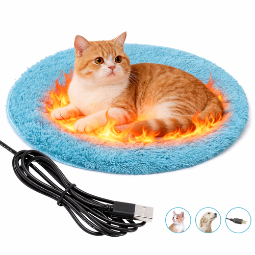 Heated Plush Cat Bed